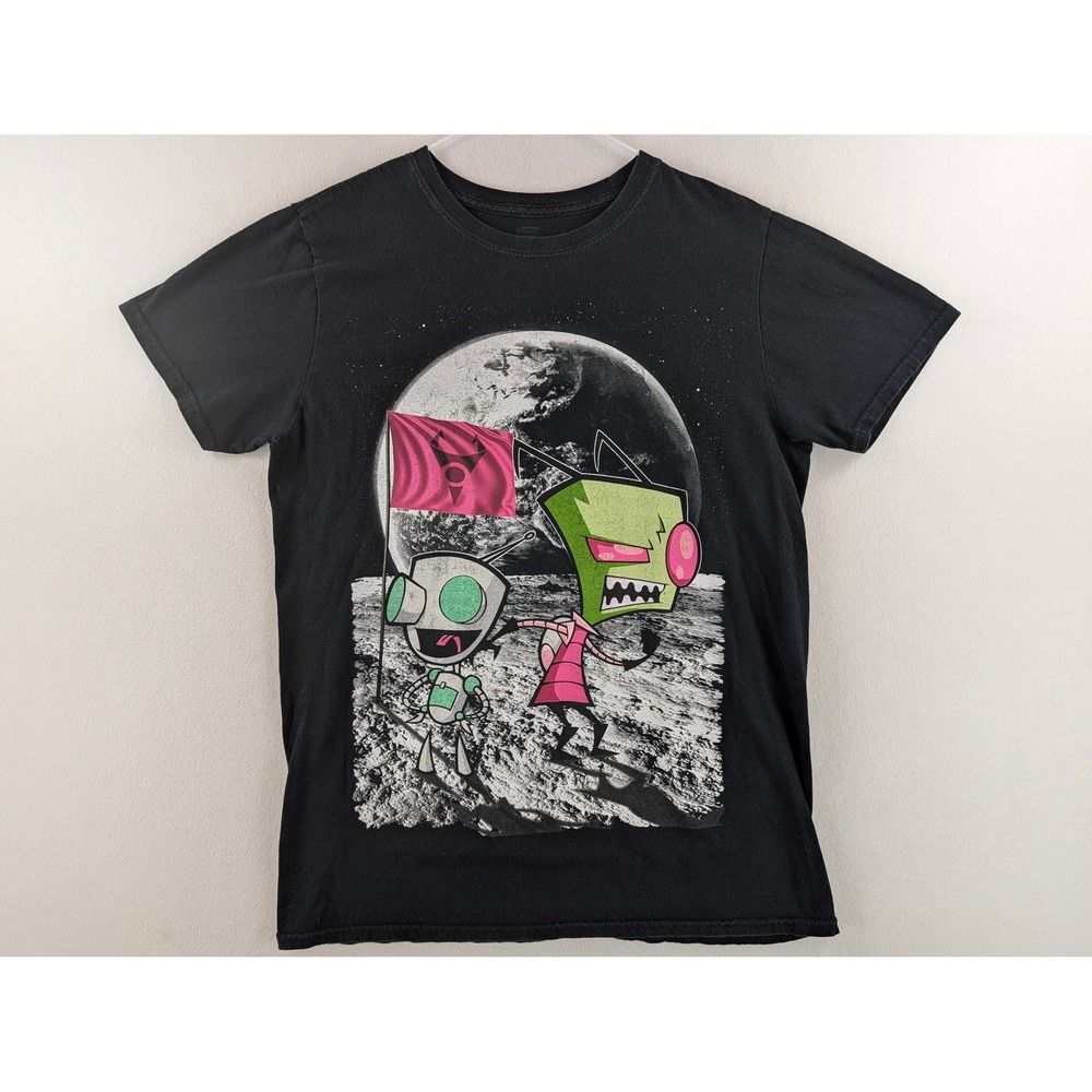 Nickelodeon Invader Zim Graphic Tee Mens Medium Black Moon Flag Gir Cartoon